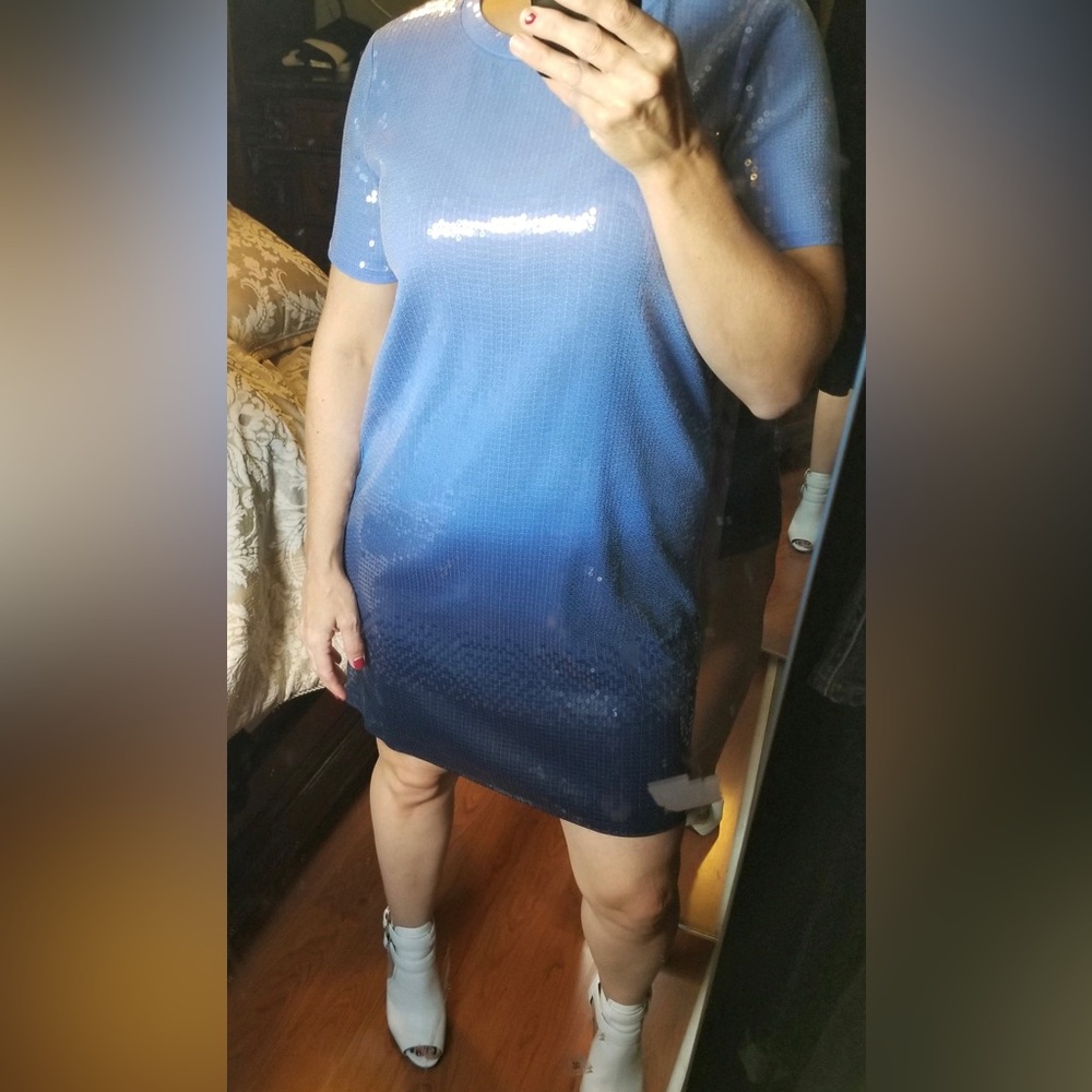 Michael Kors sequin short sleeve t shirt dress in ombré blue